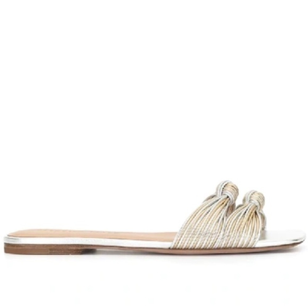 NWOB Veronica Beard Gemma Metallic Knotted Sandals In Gold Silver Size 6. - Picture 8 of 10